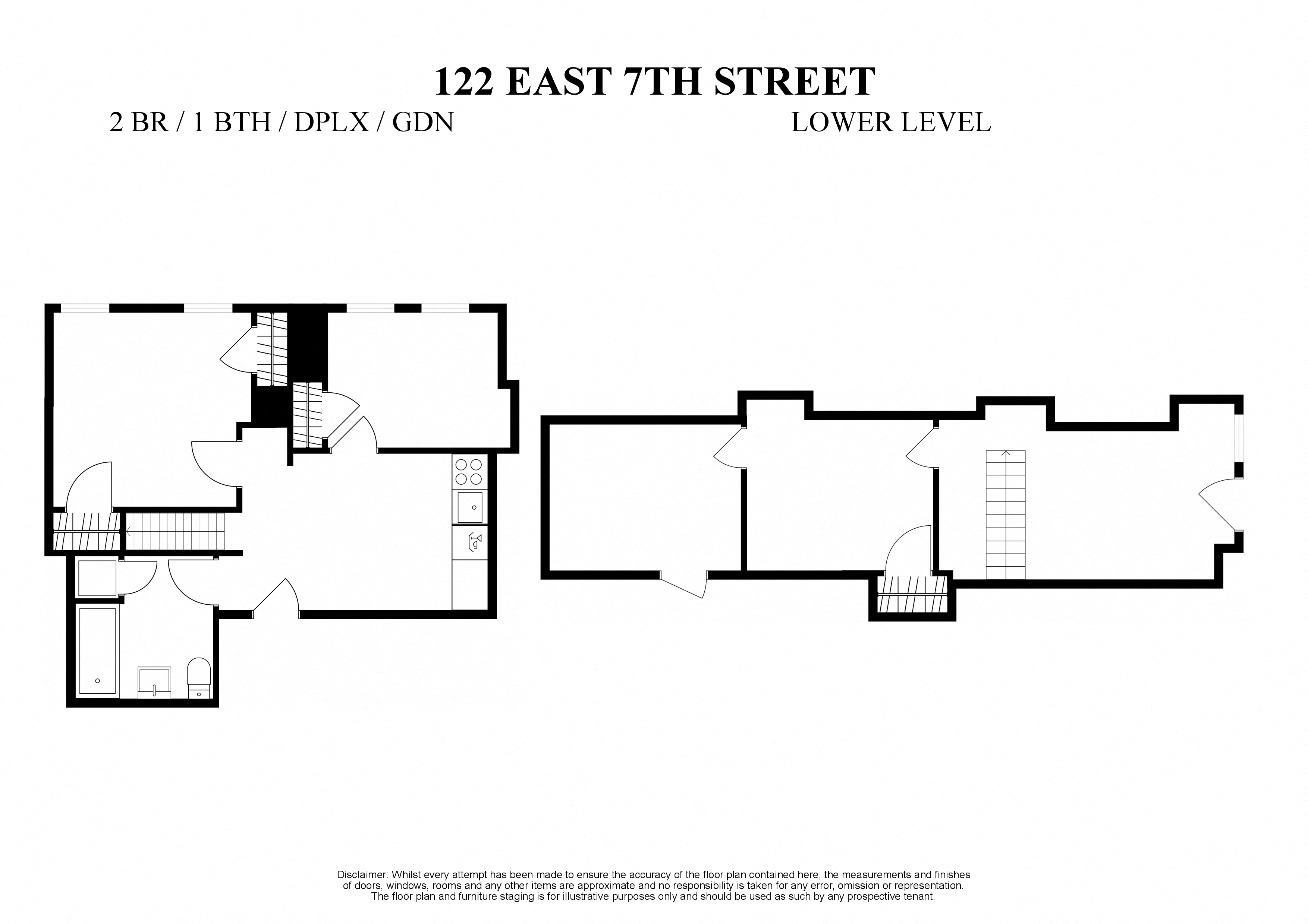 Floor plan for 2 beds, 1 bath, 500 sqft